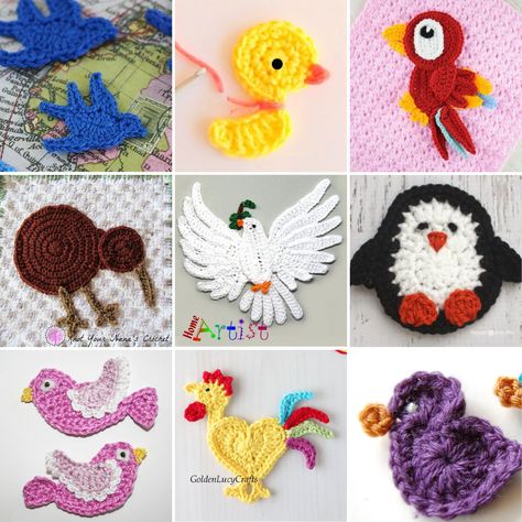 11  Amazing Bird Crochet Appliqué Free Patterns Free Applique Patterns Templates Animals, Crochet Bird Applique, Crochet Birds Free Pattern, Witch Crochet, Crochet Butterfly Free Pattern, Handmade Applique, Crochet Appliqué, Bird Crochet, Free Applique Patterns