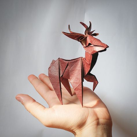 Young deer origami (Riccardo Foschi) | The inspiration of th… | Flickr Deer Origami, Origami Hard, Dragon Origami, Origami Animal, Origami Yoda, Origami Bookmarks, Origami Star Box, Origami And Quilling, Cute Origami