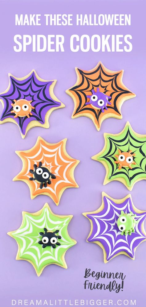 Using minimal supplies, these DIY Halloween spiderweb cookies are super cute and easy for even a new cookier! Get the full step by step directions to make these awesome Halloween decorated sugar cookies. Spiderweb Cookies, Spiderweb Cookies Decorated, Halloween Sugar Cookies Decorated Easy, Halloween Cookie Ideas Royal Icing, Easy Halloween Cookies Royal Icing, Halloween Frosted Sugar Cookies, Spider Web Cookies, Halloween Pinata, Easy Halloween Cookies