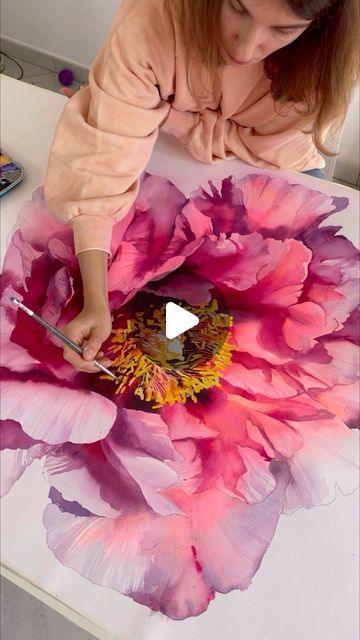 Peony Drawing, Peony Painting, Acrylic Painting Flowers, Still Life Flowers, Flower Video, Watercolor Paintings Tutorials, Modern Flower, Flower Art Painting, Watercolour Tutorials