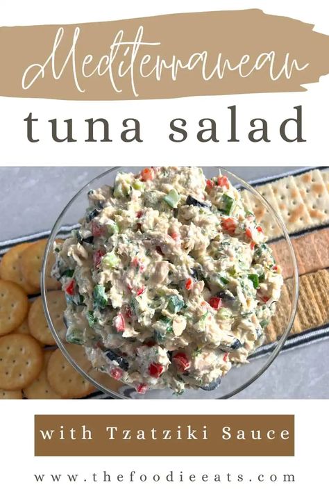 This easy Mediterranean tuna salad has a vibrant mix of crisp vegetables, hard-boiled eggs, and a tangy homemade tzatziki sauce. Vegetable Tuna Salad, Mediterranean Tuna Salad Recipe, Tzatziki Tuna Salad, Taziki Recipe, Keto Tuna Salad, Mediterranean Tuna Salad, Mediterranean Recipes Healthy, Homemade Tzatziki Sauce, Diet Smoothie Recipes