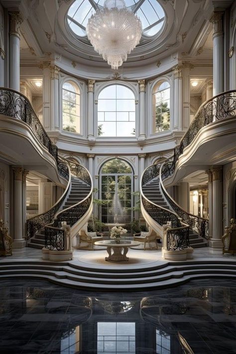 Castle Grand Staircase, Castle House Design Inside, Modern Castle Interior, Fancy Stairs, Dream Staircase, Mansion Staircase, Castle Staircase, Famous Architecture Buildings, Mansion Inside