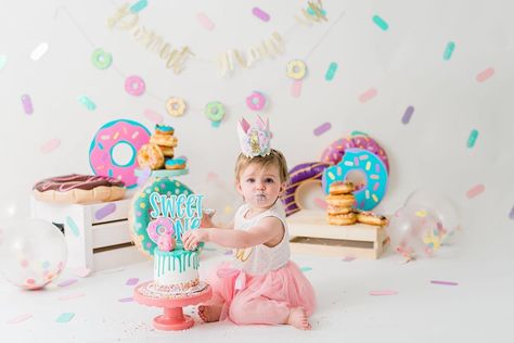 Sadi Alford on Instagram: “DONUT grow up! How precious is this little sass and her first birthday cake smash!! I had a blast designing this set for her! Cake by…” Smash Cake Donut Theme, Sprinkles Smash Cake, Smash Cake Sprinkles, Donut Smash Cake Photography, Smash Cake With Sprinkles, Birthday Cake Smash, First Birthday Cakes, Having A Blast, Cake Smash