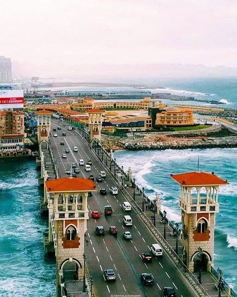 A view of the Sea Corniche street and the Stanley Bridge , Alexandria Alexandria City, Life In Egypt, Modern Egypt, Alexandria Egypt, Old Egypt, Egypt Tours, Visit Egypt, Egypt Travel, Cairo Egypt