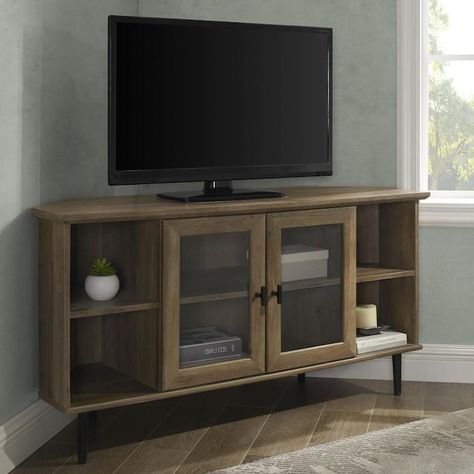 Corner Media Cabinet, Corner Tv Console, Storage Entertainment Center, Tv Mounted, Wall Tv Unit Design, Corner Tv Stand, Corner Tv, Media Stand, Tempered Glass Door