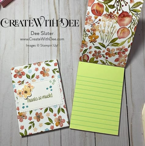 Stampin Up Covered Notepads, Stampin Up Journal Ideas, Stampin Up Note Pad Holder, Stampin Up Note Pad Cover, Paper Crafts To Sell Ideas, Stampin Up Notebook Covers, Diy Notepad Cover, Notebook Craft Ideas, Matchbook Notepad Diy