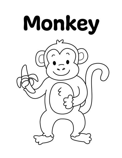 Monkey Coloring Page from LittleBeeFamily.com Monkey Template Free Printable, Monkey Coloring Pages Free Printable, Monkey Worksheet, Animal Worksheets For Kids, Monkey Outline, Monkey Sketch, Preschool Phonics Activities, Grumpy Monkey, Monkey Printable