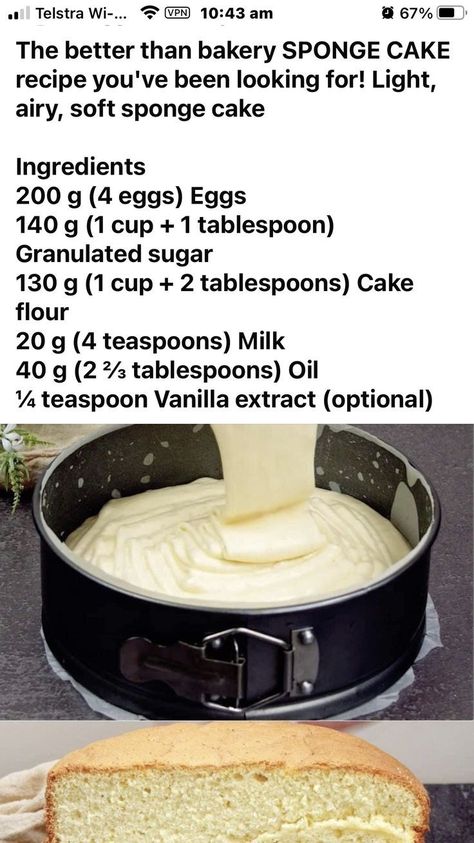 Easy Sponge Cake, Basic Sponge Cake Recipe, Basic Sponge Cake, Easy Sponge Cake Recipe, Sponge Cake Recipe, Homemade Cookbook, Sponge Cake Recipes, Easy Baking Recipes Desserts, Tasty Baking