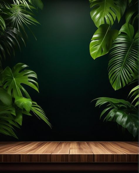 Photo empty wooden table top product dis... | Premium Photo #Freepik #photo Product Background Template, Green Set Design, Listing Background, Banner Template Photoshop, 50th Wedding Anniversary Invitations, Ideas Cocina, Display Showcase, Leaves Background, Jungle Leaves