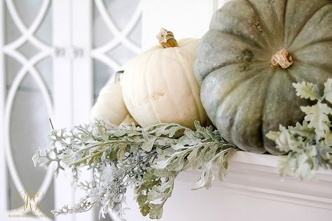 Tips on How to Dress a simple Thanksgiving Mantel with fresh white heirloom pumpkins and faux silver sage Thanksgiving Mantle, Fall Notebook, Heirloom Pumpkins, Autumn Sage, Simple Thanksgiving, Fall Cottage, Pumpkin Display, Fall Mantle, Silver Sage