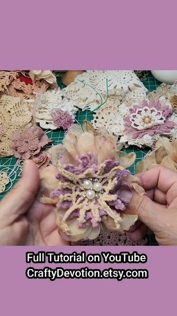 Elizabeth Benavides on Instagram: "Doily Flower Tutorial, Handmade flowers. Vintage style. #diycrafts #diyprojects #flowerdiy #shabbychiccrafts" Fabric Flowers Diy Easy, Tassels Diy Tutorials, Lace Flowers Tutorial, Shabby Chic Flowers, Scrap Fabric Projects, Fabric Flower Brooch, Lace Crafts, Diy Doll Miniatures, Handmade Flowers Fabric