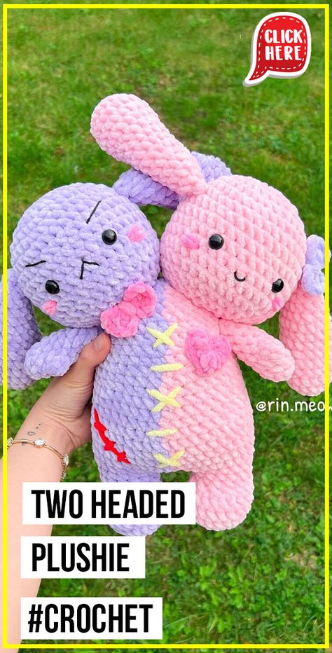 2 Headed Crochet Plushie, Diy Weighted Stuffed Animal Crochet, Two Headed Plushie Crochet Pattern, Two Headed Plushie Crochet Pattern Free, Two Headed Plushies, Crochet Gifts For Friends Free Pattern, Easy Fast Amigurumi, Two Headed Crochet Plush, Beginner Crochet Plush