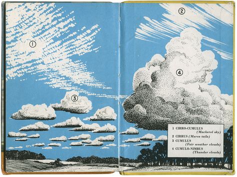 the weather - a ladybird book Weather Graphic Design, Weather Books, Book City, Cloud Formations, Cloud Illustration, Fairy Tale Books, Ladybird Books, Fairytale Illustration, Sketchbook Pages