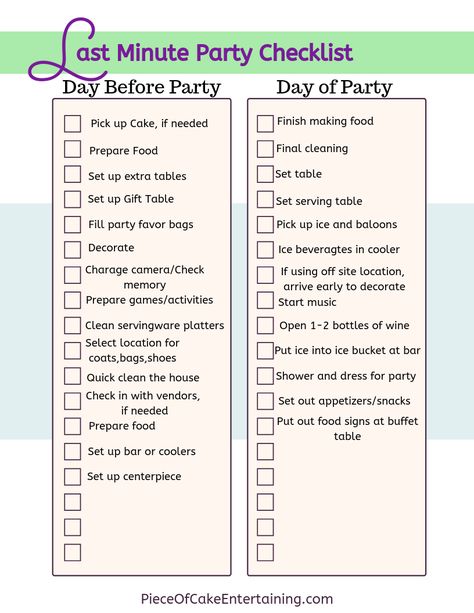 You'll be party ready with this last minute checklist to help you prepare for your guests. Get your free checklist today! Party Items Checklist, Birthday Preparation Checklist, Spontaneous Combustion, 14th Birthday Party Ideas, Birthday Party Checklist, Baby Shower Checklist, Entertaining Tips, Party Planning Checklist, Party Prep