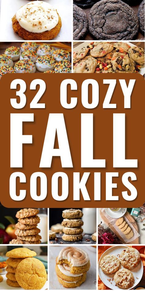 We're all about making your fall extra cozy with our delicious cookie recipes. Discover 32 amazing, warm, and comforting cookies perfect for the autumn season. From pumpkin spice delights to apple cinnamon treasures, these cookies are sure to make your kitchen smell heavenly. Ready to bake? Check out our full recipes and bring the flavors of fall into your home today! Click the link to start baking. Fall Inspired Cookie Recipes, Seasonal Baking Recipes, Seasonal Cookies Fall, Fall Goodies Dessert Recipes, Best Fall Cookies Recipes, Thanksgiving Cookie Flavors, Fun Fall Cookie Recipes, All Spice Cookies, Flavors Of Fall