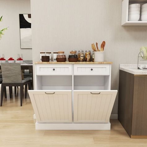 Two Drawers and Two-Compartment Tilt-Out Trash Kitchen Cabinet - Bed Bath & Beyond - 39897645 Trash Cabinet, Island Bathroom, Uv Painting, Trash Can Cabinet, Kitchen Trash, Modern Kitchen Island, Contemporary Cabinets, Kitchen Trash Cans, Cabinet Bed