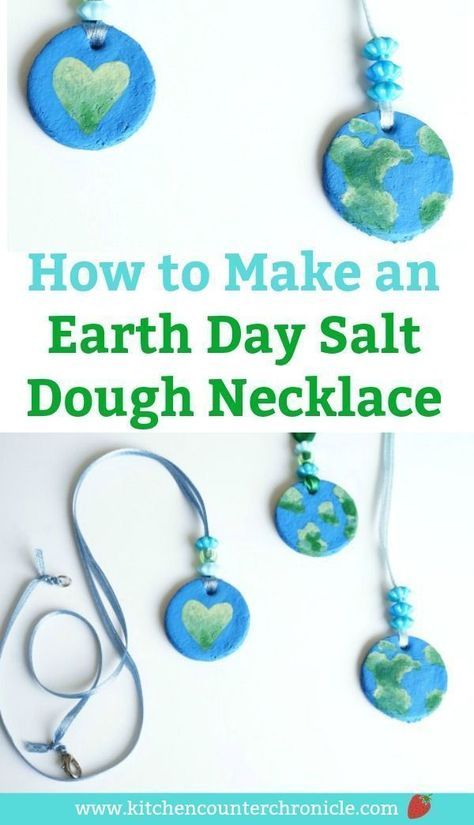 Make, bake and paint a planet earth necklace to celebrate Earth Day. A simple salt dough recipe and step-by-step tutorial for making the necklace. #earthday #earthdaycraft #saltdoughrecipe #saltdoughnecklace #enviromentalscience #kidcrafts #earthcrafts #necklacecraft #craftsforkids Earth Necklace, Salt Dough Recipe, Earth Week, Earth Day Projects, Earth Craft, Earth Day Crafts, Cadeau Parents, Earth Day Activities, Enrichment Activities