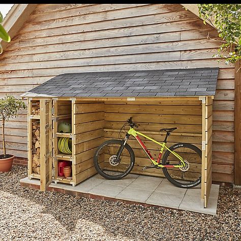 Garden Bike Storage, Outdoor Bike Storage, Bike Shelter, Lawn Mower Storage, Backyard Storage, Wood Shed, Bike Shed, Have Inspiration, Diy Shed