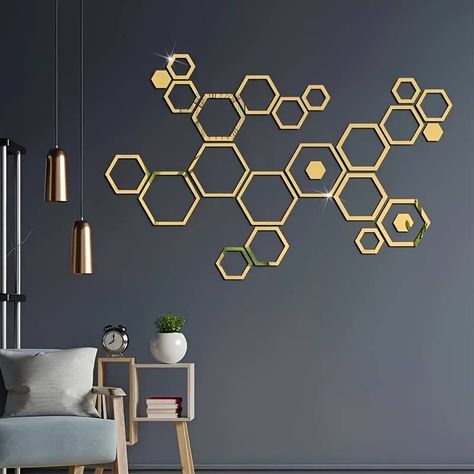 Hexagon 3d Wall Mirror Stickers Flexible Acrylic Self - Temu United Kingdom Black And Gold Room, Hexagon Mirror Wall Decor, Mirror Wall Decor Bedroom, Diy Honeycomb, Diy Mirror Wall, Hexagon Mirror, Dimensional Wall, Mirror Stickers, Wall Stickers Living Room