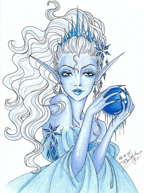 Snow Queen by Emilia89 Ice Queen Drawing, Queen Drawing Reference, Pretty Snow, Queen Drawing, The Snow Queen, Fairy Drawings, Snow Fairy, Winter Fairy, Princess Drawings