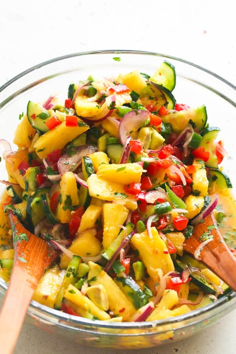 Pineapple Cucumber Salad - Immaculate Bites Caribbean Summer Salad, Easy Caribbean Recipes, Caribbean Salads, Caribbean Salad Recipes, South African Salads, Jamaican Salad, Tropical Salad Recipes, Caribbean Dinner, Chopped Salad Dressing