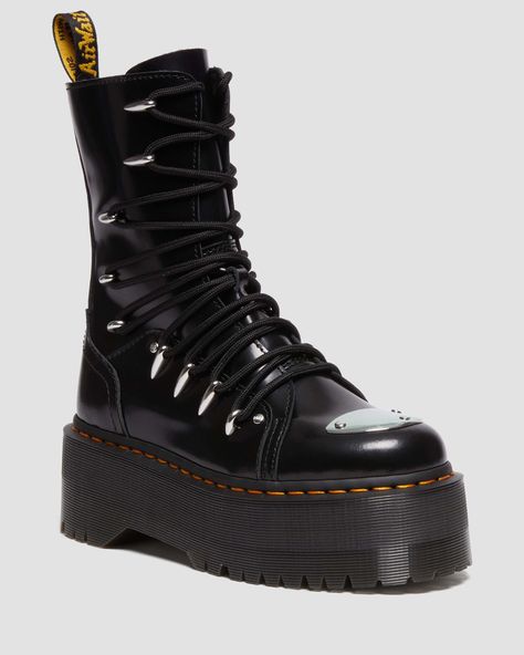 Shop Jadon Hi LTT Max Leather Platform Boots in Black at Dr. Martens. Free delivery on orders over £50 Dr Martens Jadon Hi, Dr Martens Jadon Max, Jadon Hi, Jadon Max, 2976 Chelsea Boots, Jadon Boots, Dr Martens Jadon, Leather Platform Boots, Lace Bag