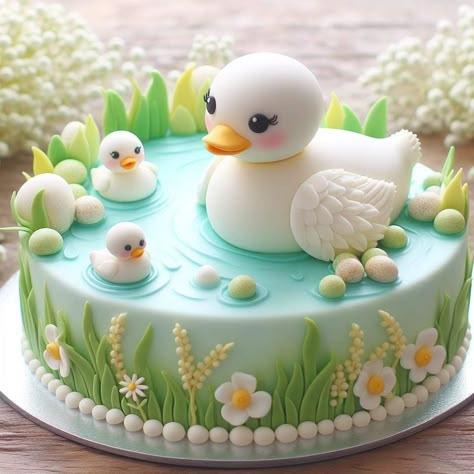 Cat Cakes, Cake Designs For Kids, Novelty Cake, Duck Cake, Candy Birthday Cakes, Bird Cake, Fondant Cake Designs, Easter Desserts, Fun Cakes