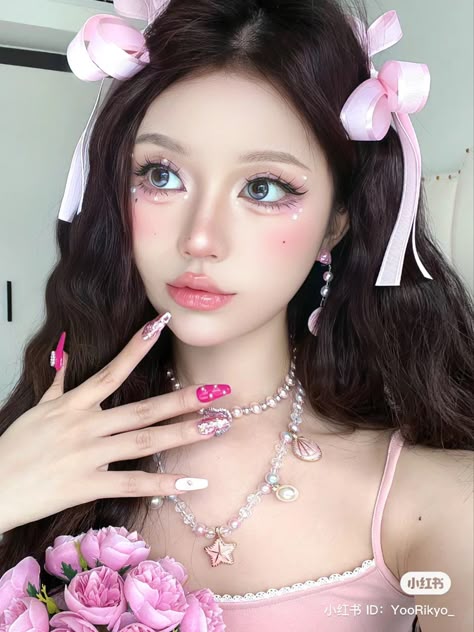 Douyin Pink Makeup, Korean Makeup Aesthetic, Pink Douyin Makeup, Layout Makeup, Idol Makeup, Makeup Layout, Makeup Douyin, Monster Makeup, Douyin Makeup