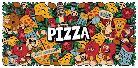 Pizza Mural, Store Mural, Pizza Background, Pizza Wallpaper, Pizza Cartoon, Pizza Art, Wallpaper Notebook, As Wallpaper, City Cartoon