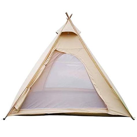 Outdoor 100% Cotton Canvas Waterproof Pyramid-Shaped Camping Tent (Beige, 2.15meters) Pyramid Tent, Indian Teepee, Bike Storage Rack, Air Tent, Bamboo Canes, Cabin Tent, Canvas Tent, Teepee Tent, Camping Bed