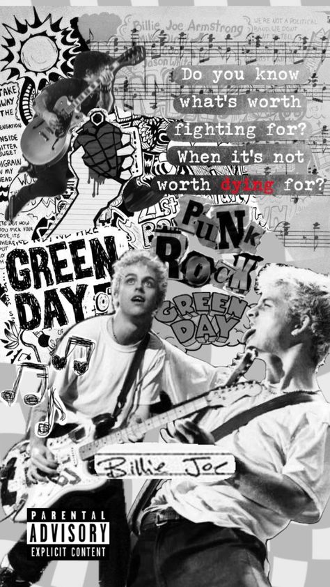 Punk Grunge Aesthetic, Rock Collage, Phone Backgrounds Funny, Green Day Band, Marry Me Quotes, Billie Green Day, Green Day Billie Joe, Tré Cool, Punk Aesthetic