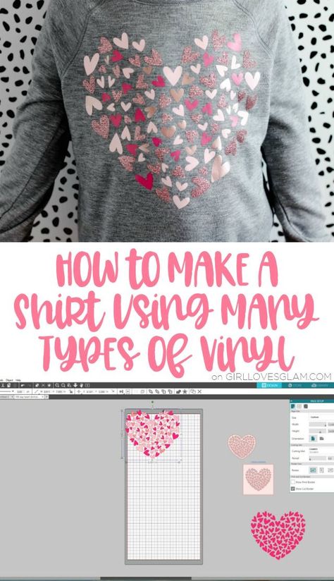 How to Make a Shirt using different types of vinyl Valentines Vinyl Shirts, Valentine Cricut Shirts, Htv Scrap Projects, Valentines Cricut Shirts, Cute Cricut Shirts, Vinyl Shirt Designs, House Paper Craft, 100 Day Of School Shirt, Layering Vinyl