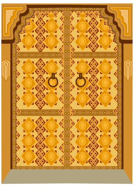 Indian Door Illustration, Indian Pattern Design, Gate Wedding Invitations, Couple Magazine, Door Template, Temple Doors, Door Illustration, Groom Cartoon, Temple Door