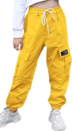 Amazon.com: SANGTREE Girl Pants, Jogger Multi-Pocket Elastic Waist Pull On Cargo Pants with Drawstrings, Yellow, 11-12 Years = Tag 160: Clothing, Shoes & Jewelry Yellow Cargo Pants, Girls Cargo Pants, Girls Ripped Jeans, Gentleman Outfit, Cargo Jogger Pants, Womens Pleated Skirt, Camouflage Cargo Pants, Pants Jogger, Autumn School Outfit