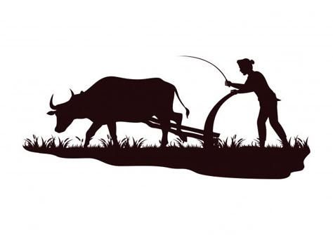 Stock vector silhouette farmer plowing c... | Premium Vector #Freepik #vector #man #nature #animal #sky Farmers Tattoo, Farming Silhouette, Animal Logo Design Inspiration, Farmer Tattoo, Farmer Painting, Agriculture Photography, Indian Illustration, Farm Logo, Vector Silhouette