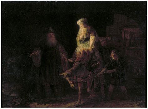 "Abraham dismissing Hagar and Ishmael" Place of Origin: Amsterdam,   Netherlands (painted). Date 1640 (painted). Artist/maker: Rembrandt, born   1606 - died 1669 (workshop of, artist). Courtesy: © Victoria and Albert   Museum, London (UK). Jewish Stuff, Rembrandt Van Rijn, Judaica Art, Wedding Painting, Jewish History, Dutch Painters, Jewish Art, Lost Art, Dutch Artists