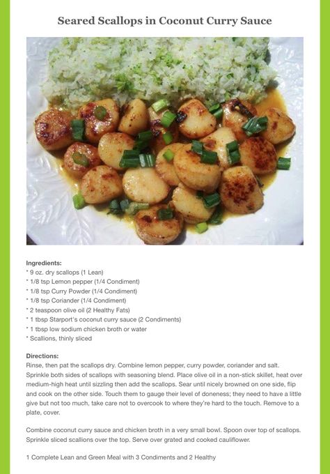 Optavia Scallops, Optavia Lean And Green Recipes 5&1 Scallops, Optavia Dinner, Optavia 30, Octavia Recipes, Optavia Diet, Fueling Hacks, Medifast Recipes, Lean Protein Meals