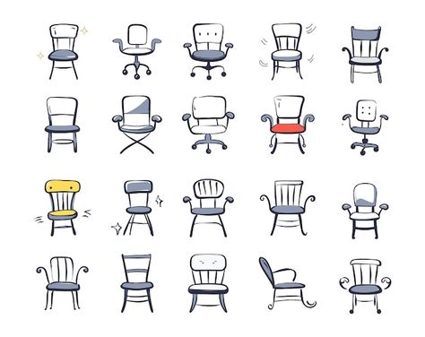 Vector chairs outlines doodles vector il... | Premium Vector #Freepik #vector #furniture #chair #sketch #drawing Chair Doodle, Chair Sketch, Vector Furniture, Doodle Designs, Sketch Drawing, Cute Doodles, Vector Photo, Furniture Chair, Doodle Art