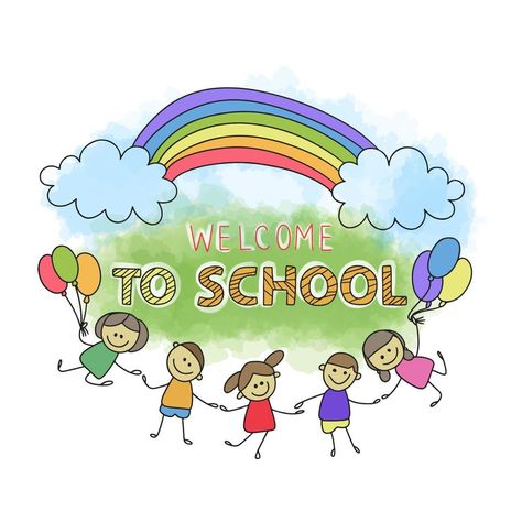 Welcome to school, handwritten quotes, cute cartoon kids joyful with balloons, rainbow Balloons Rainbow, Welcome To School, Quotes Cute, Handwritten Quotes, School Quotes, Quotes For Kids, Cartoon Kids, School Activities, Handwriting