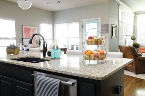 I put off organizing the area around our kitchen sink for years, but that was a mistake! Now this vital area of our kitchen is organized, and it only took a few minutes. The state of our kitchen island is the biggest indicator of how well we will keep our house tidy on any given ... Read More about Organizing the Kitchen Sink Area Kitchen Sink In Island, Kitchen Island With Sink Decor, Kitchen Sink Soap Tray Ideas, Kitchen Sink Island, Island Organization, Sink Island, Kitchen Island Size, Organize Kitchen Sink, Kitchen Sink Area