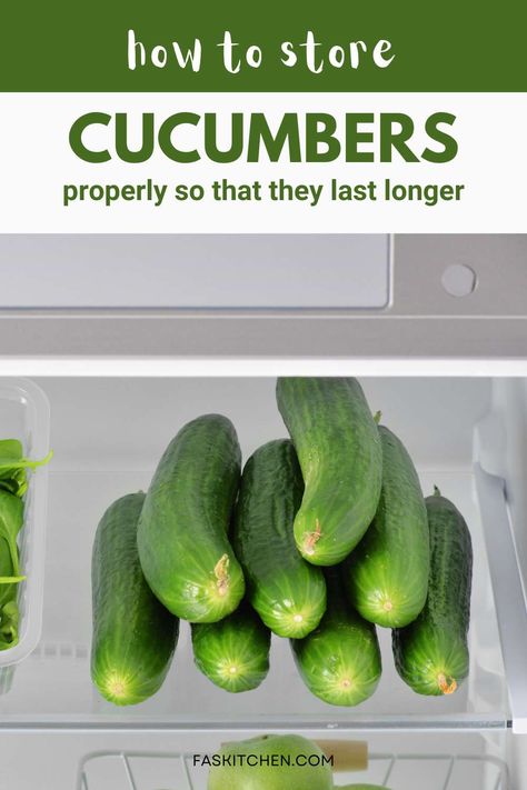 A Pinterest pin with a picture of fresh cucumbers and easy storage tips. Simple advice to keep your cucumbers fresh and delicious for longer. #CucumberStorage #FreshVeggies How To Make Cucumbers Last Longer, How To Keep Cucumbers Fresh, Best Way To Store Cucumbers, Store Cucumbers In Fridge, How To Keep Cucumbers Fresh Longer, How To Store Cucumbers In The Fridge, Refrigerator Cucumbers, Cucumber Storage, Store Cucumbers