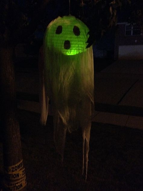 DIY Halloween: Spooky Flying Ghosts | The TipToe Fairy Flying Ghost, White Paper Lanterns, Decorate For Halloween, Spooky House, 31 Days Of Halloween, Pumpkin Lights, Glow Sticks, Cheese Cloth, Halloween Spooky