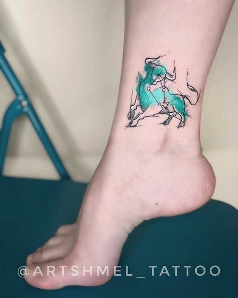 Taurus Bull Tattoos, Taurus Constellation Tattoo, Henna Inspired Tattoos, Taurus Tattoos, Bull Tattoos, Gemini Tattoo, Cute Tiny Tattoos, Tatuaje A Color, Constellation Tattoos