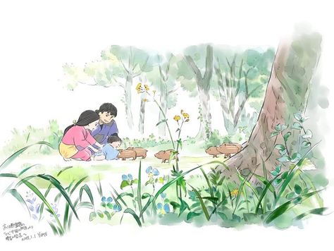 Shinkai Films, Art Studio Ghibli, Princess Kaguya, Green Inspo, Japanese Paintings, Isao Takahata, Film Ideas, Personajes Studio Ghibli, Ghibli Studio