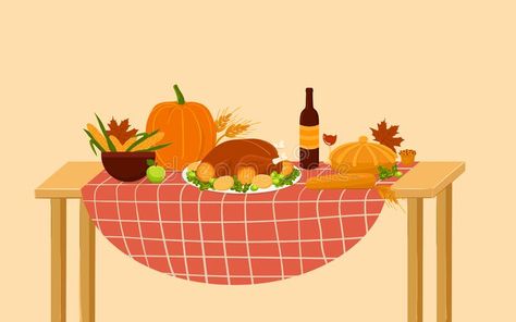 Thanksgiving Table Drawing, Wedding Photo Art, Table With Food, Drinks Illustration, Banquet Table, Food Cartoon, Thanksgiving Table Settings, Banquet Tables, Thanksgiving Table