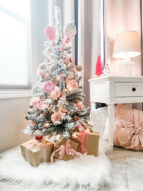 Girls Pink Christmas Tree, Toddler Girl Christmas Tree, Baby Pink Christmas Tree, Christmas Tree For Baby Girl, Baby Girl Christmas Tree, Girl Christmas Tree, Nursery Christmas Tree, Girls Room Christmas Decor, Baby Christmas Tree