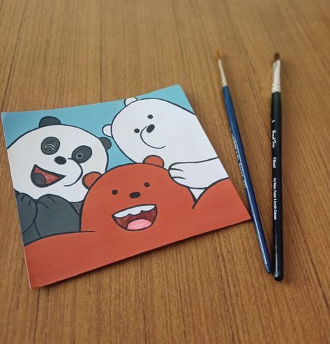 We Bare Bears Art Draw, We Bare Bears Acrylic Painting, Polaroid Cute Drawing, We Bare Bears Polaroid Painting, Trio Canvas Painting, We Bear Bears Painting, We Bare Bears Painting Canvas, Trio Gift Ideas, Bare Bears Painting