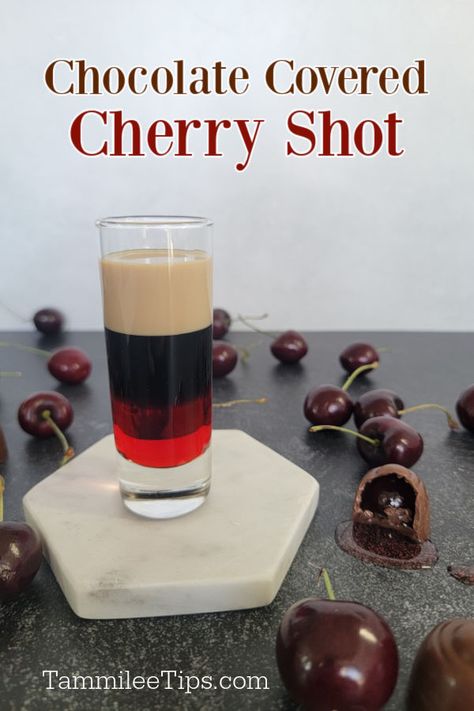 that tastes amazing! You will love how great this dessert shot tastes. Cherry Pie Shots, Chocolate Covered Cherry Jello Shots, Cherry Jello Shots With Vodka, Black Cherry Jello Shots, Red Jell-o Shots, Christmas Chocolate Kahlua & Bailey’s Pudding Shots, Drunken Cherries Recipe Vodka, Black Cherry Jello, Cherry Jello Shots