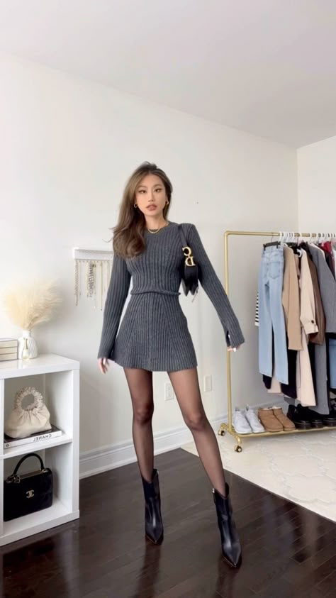 Kerina Wang Kerina-Wang-IG-Reels-18294694717193993 H M Dresses 2023, Autumn Dress Outfit Classy, H And M Dress, Hm Outfits 2023, Outfits Vestidos Invierno, Rib Knit Dress Outfits, H&m Dress, End Of Winter Outfits, Kerina Wang Outfits