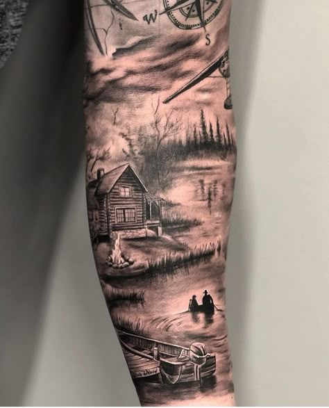 Tattoos Ideas For Men, Natur Tattoo Arm, Tattoo House, Men Tattoo Ideas, Left Arm Tattoos, Nature Tattoo Sleeve, Wolf Tattoo Sleeve, Men Tattoos Arm Sleeve, Men Tattoo